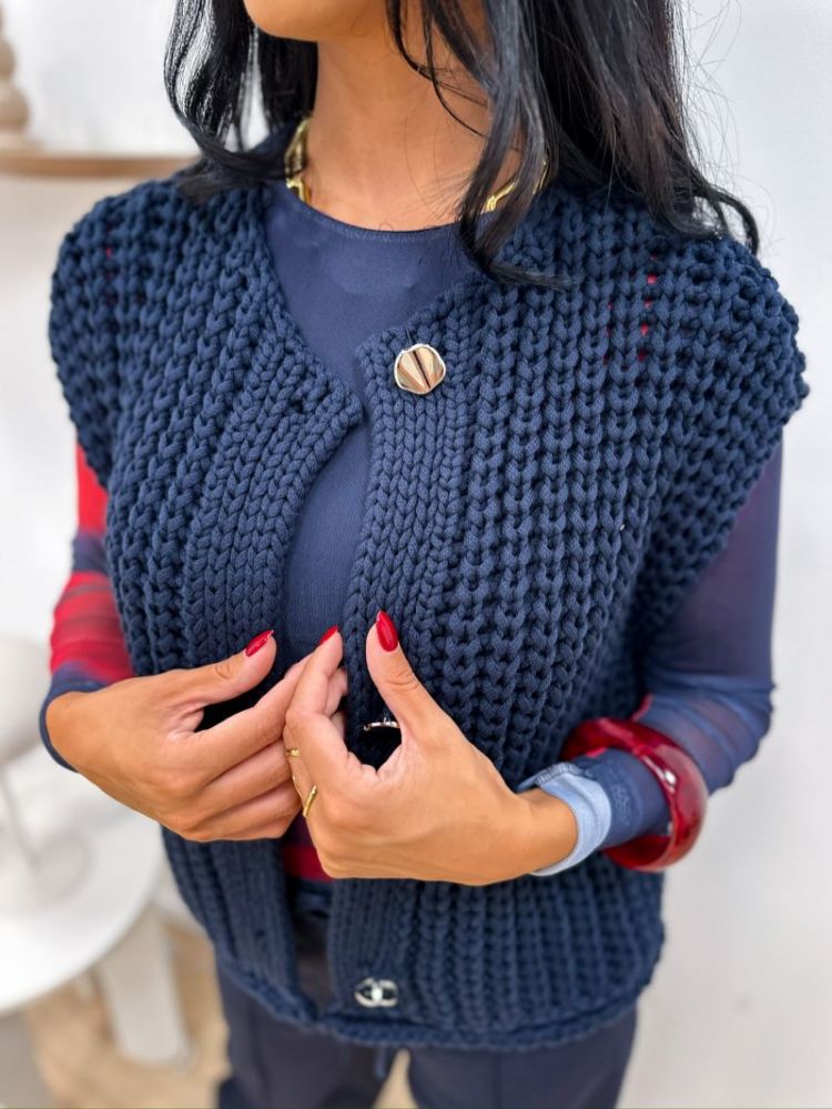 ONLCHLOE SS RIB BUTTON VEST KN 206410 Sky Capt