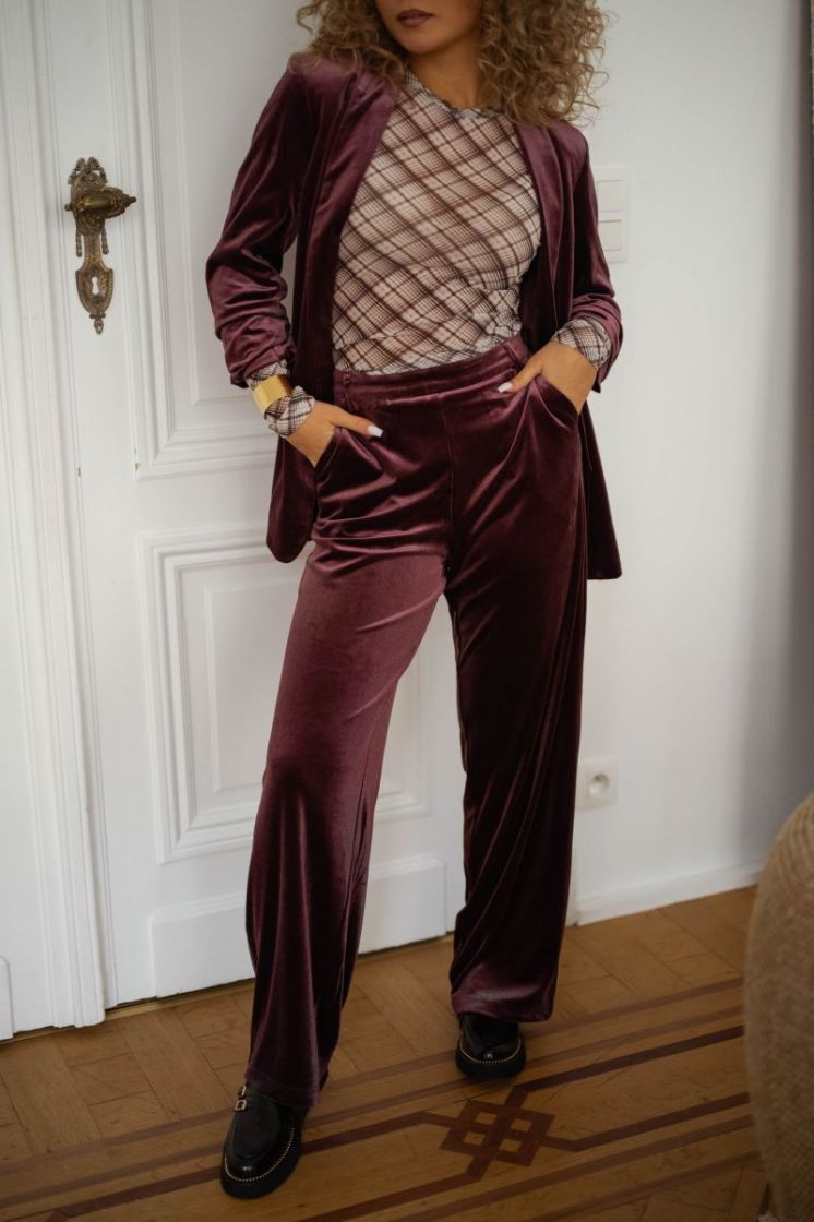 PCBOSELLA VELOUR HW WIDE PANT 190650 Winetast