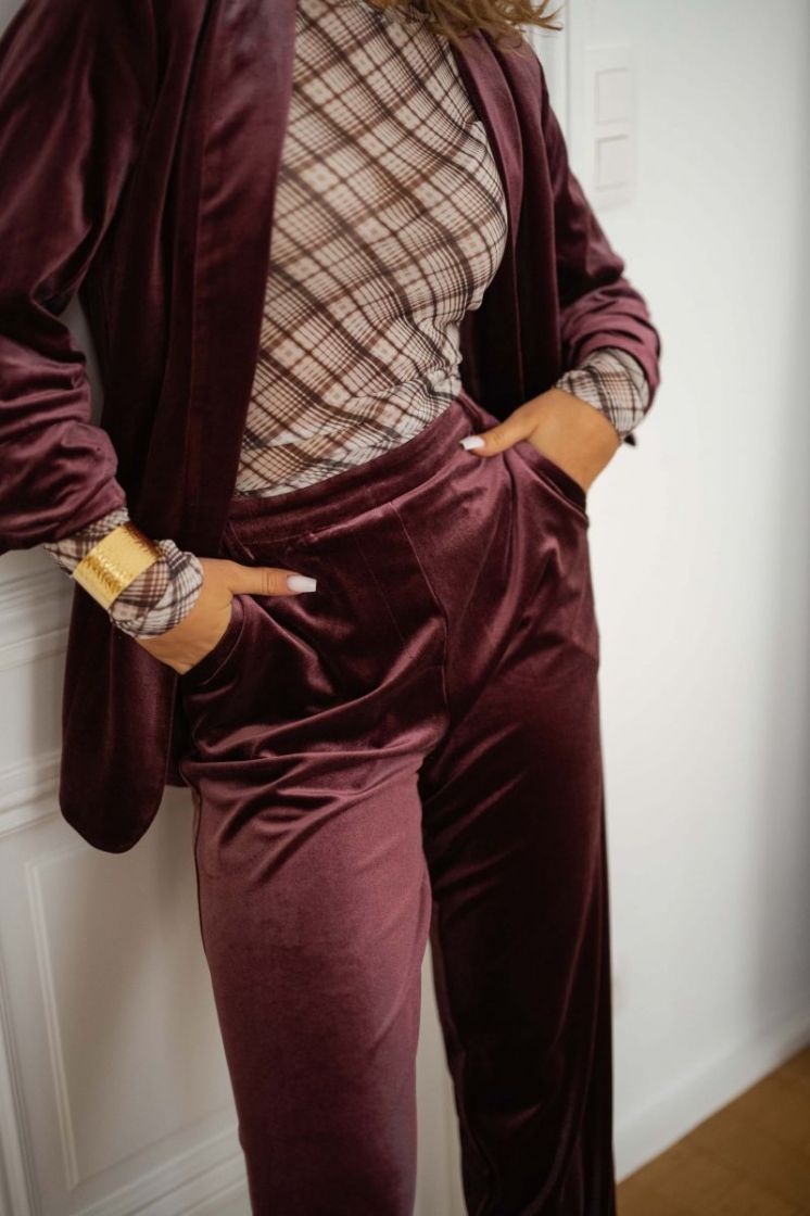 PCBOSELLA VELOUR HW WIDE PANT 190650 Winetast