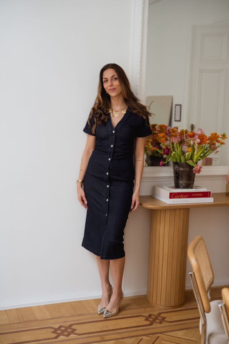 VMSANNI SS V-NECK ANK DNM DRES 178006 Dark Blu
