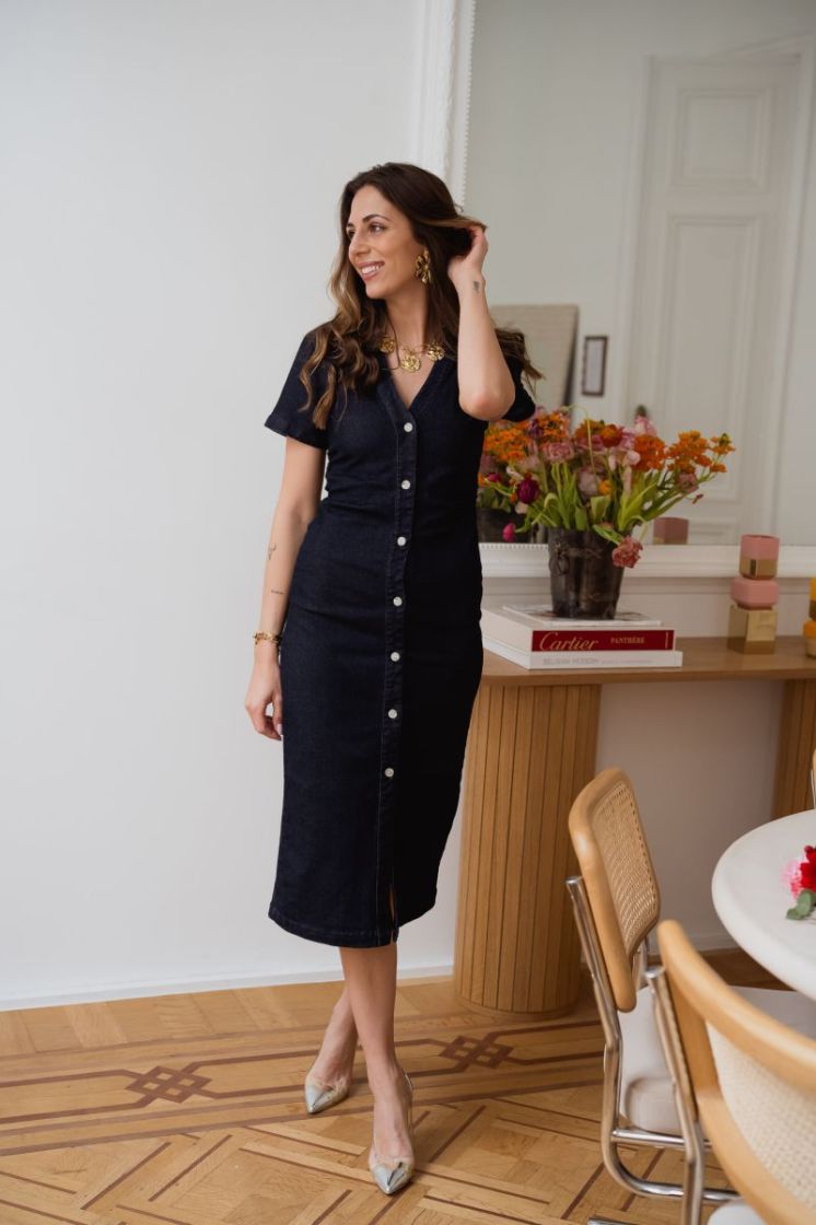 VMSANNI SS V-NECK ANK DNM DRES 178006 Dark Blu