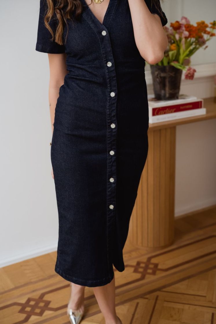 VMSANNI SS V-NECK ANK DNM DRES 178006 Dark Blu
