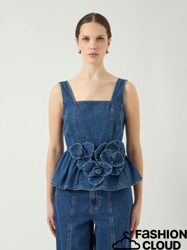 YASELSIE SL PEPLUM DENIM TOP - 274696001 Mediu