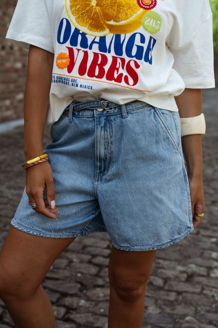 VIKIKI HW BELT DENIM SHORTS LB 177856 Light Bl