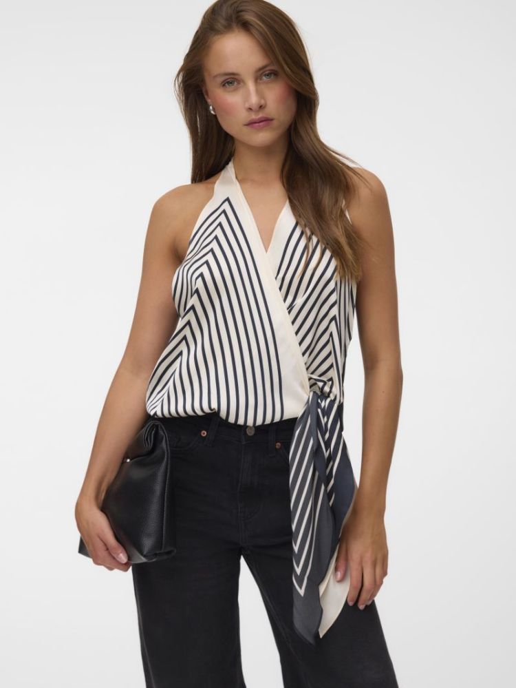 VMEVIE SL V-NECK TOP WVN EXP 222913001 Birch