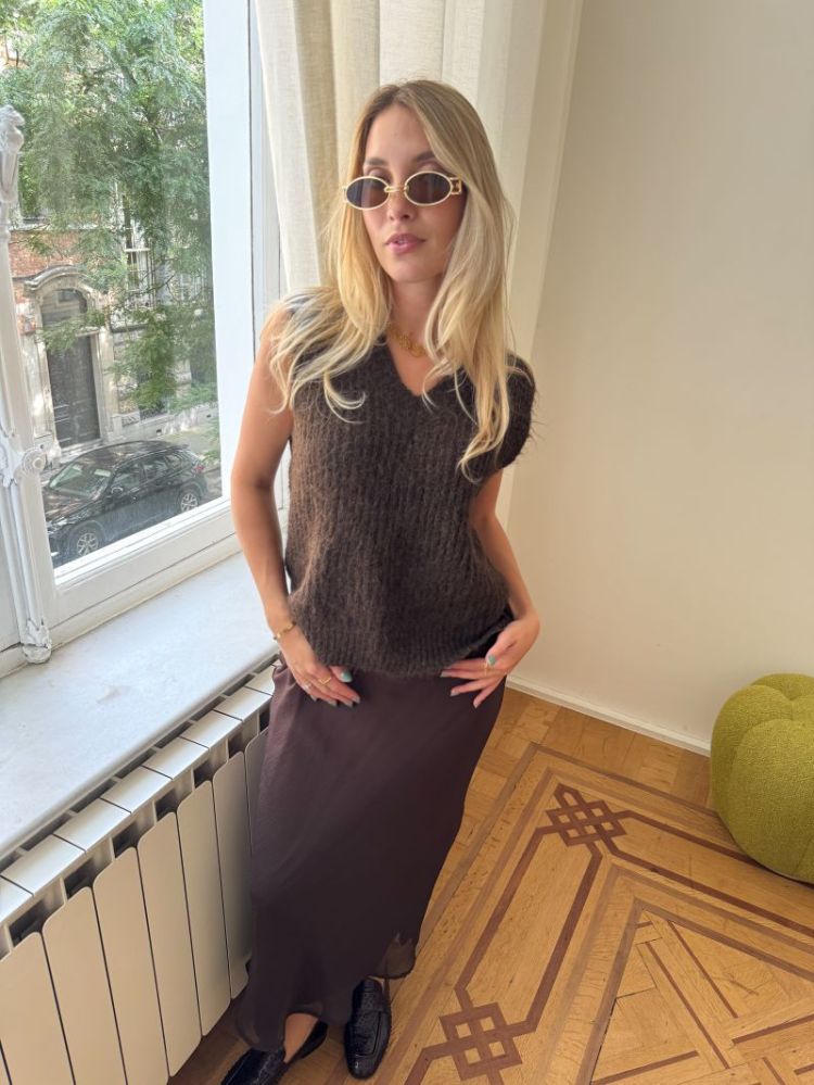 VILAMPE V-NECK KNIT WAISTCOAT 196326 Coffee B