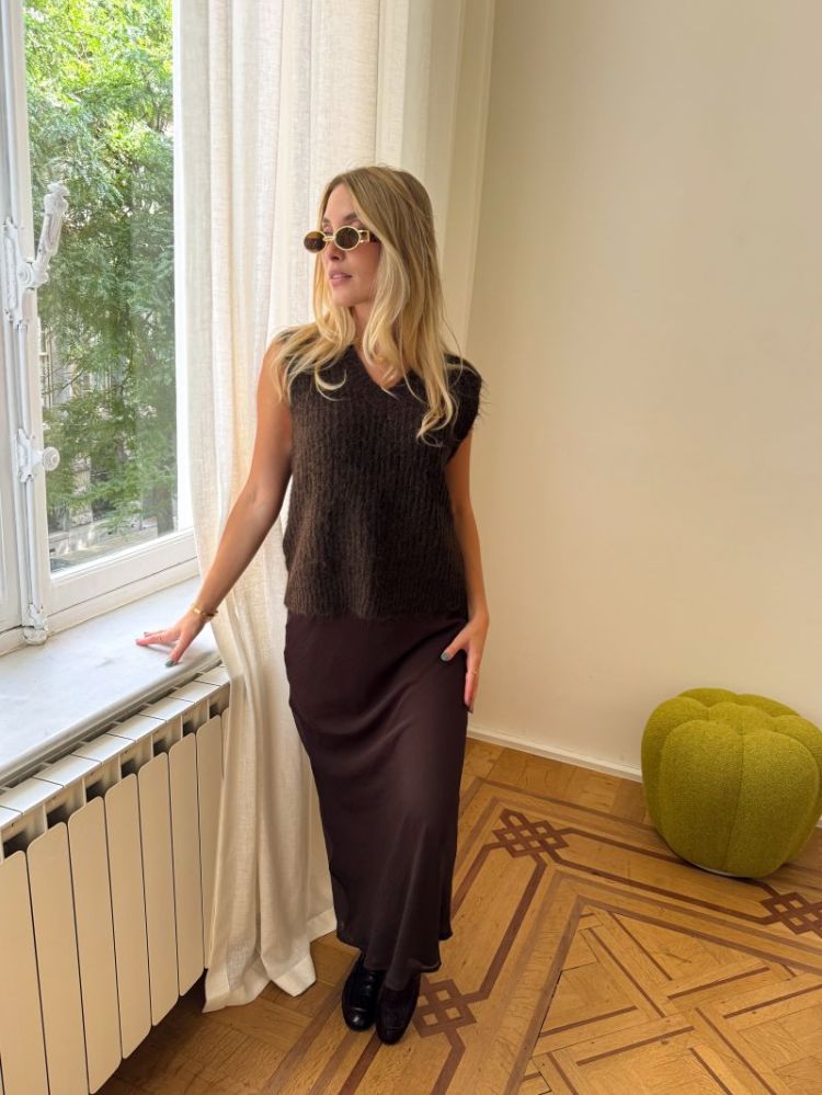 VILAMPE V-NECK KNIT WAISTCOAT 196326 Coffee B