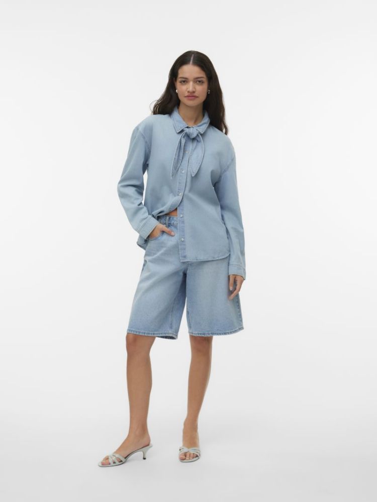 VMVIONETTE LS DENIM BOW SHIRT  178001 Medium B