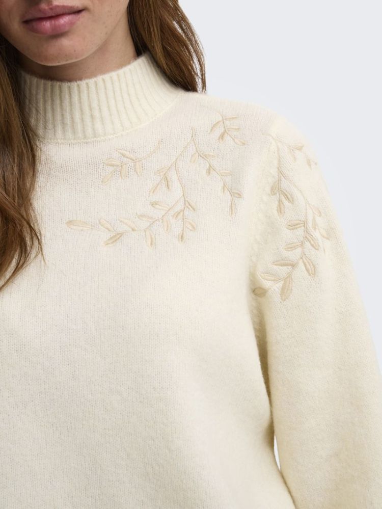 ONLBEAUTY LS HIGH NECK EMB KNT 196844001 White
