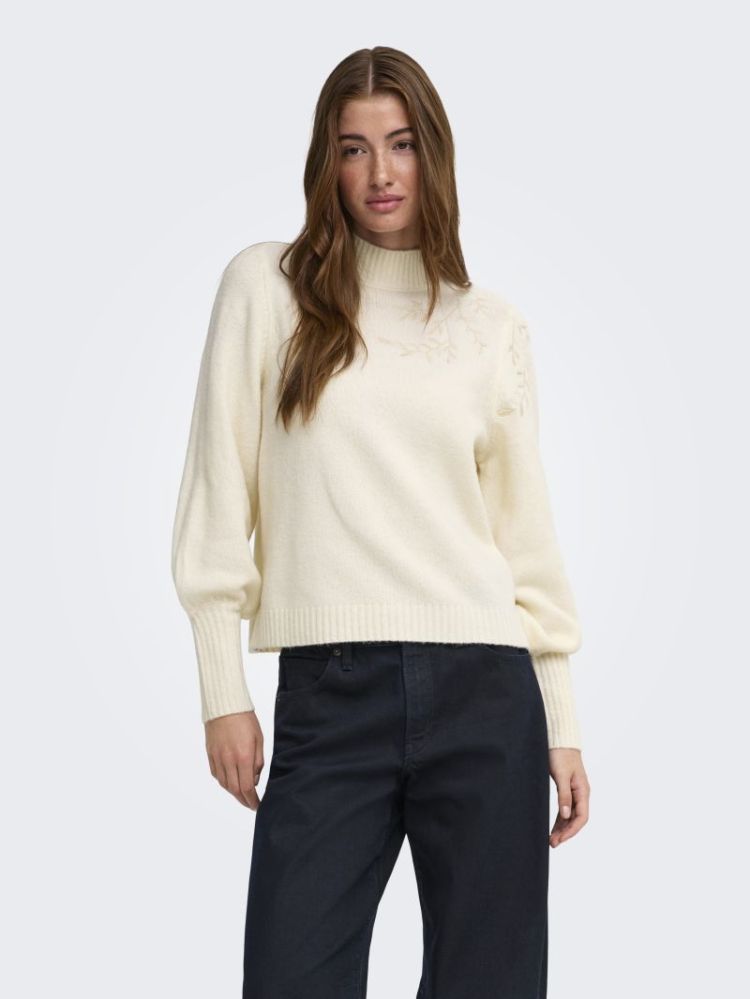 ONLBEAUTY LS HIGH NECK EMB KNT 196844001 White