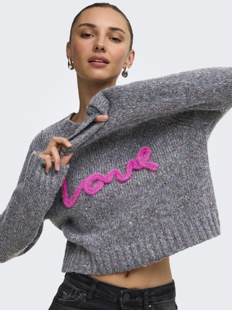 ONLSMILLA LS TEXT DETAIL O-NEC 179074005 Dark