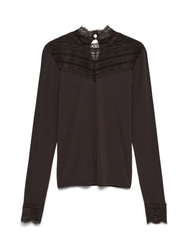 VMSKYE LS HIGHNECK LACE TOP JR 297957 Chocolat