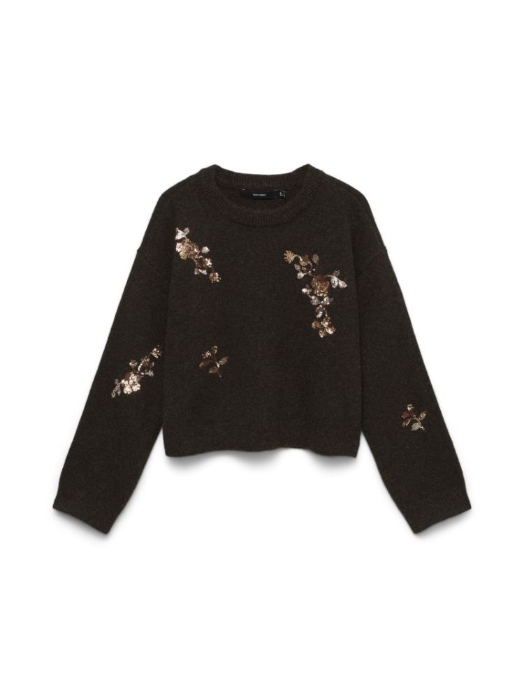 VMAMELIA LS O-NECK SEQUINCE PU 297957002 Choco